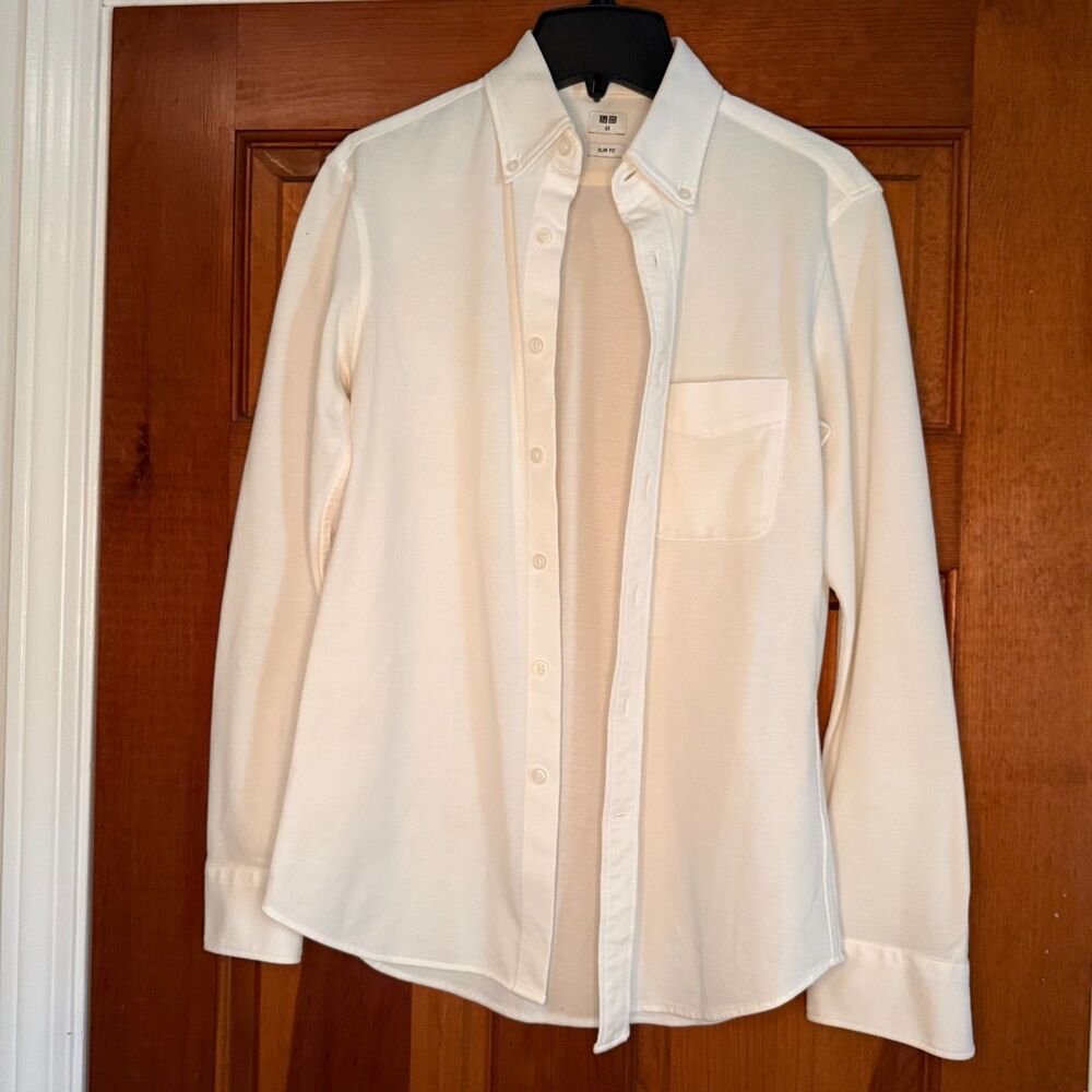 Uniqlo White Slim Fit Knit Oxford Button Down Women's Size XS